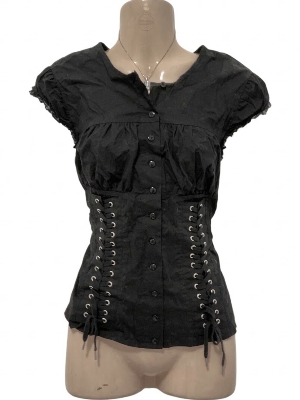 Moda International milkmaid corset lace up button top shirt vintage y2k
